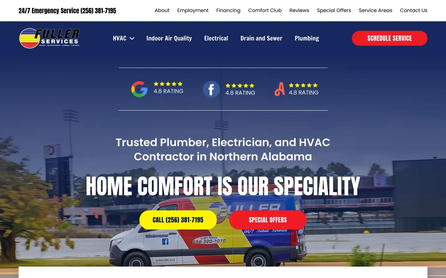 Fuller Services contractor website on desktop