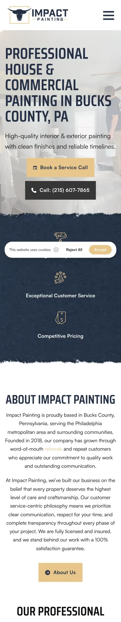 The Impact Painting website on a phone