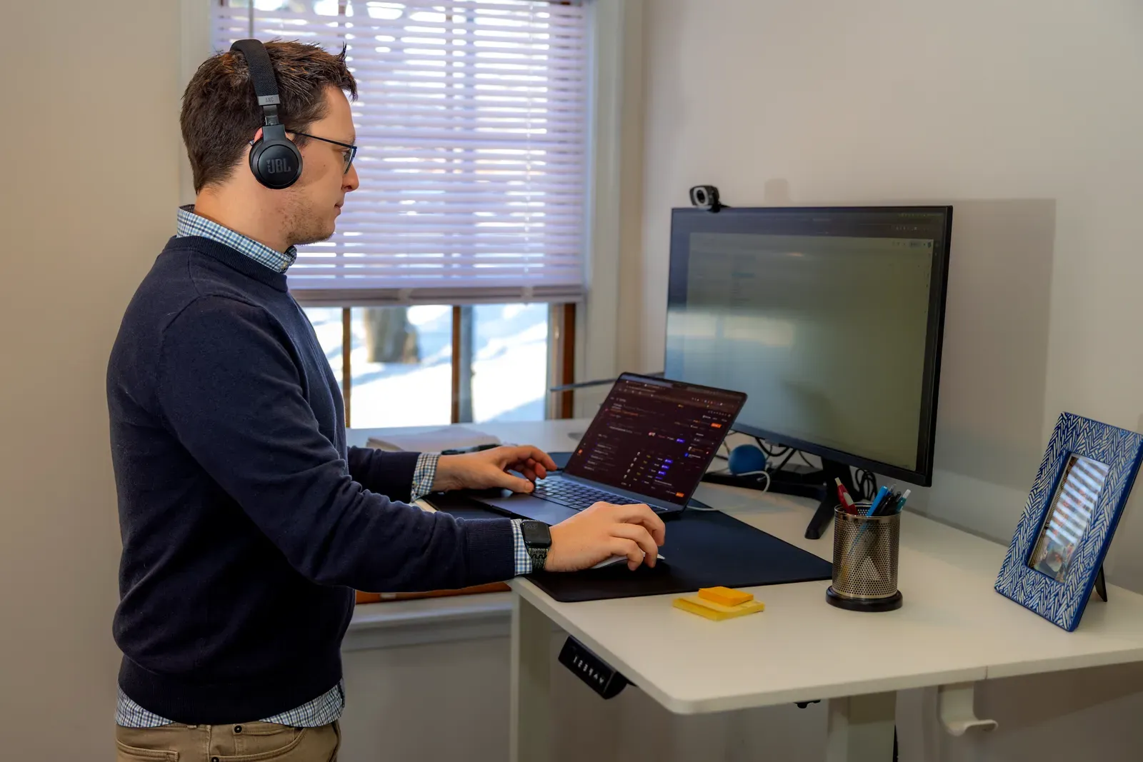 An Elevated Audience strategist handling a client call at the office